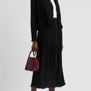 Brand New Eileen Fisher Silk Wool Skirt Pleated Midi-Maxi $328 Black